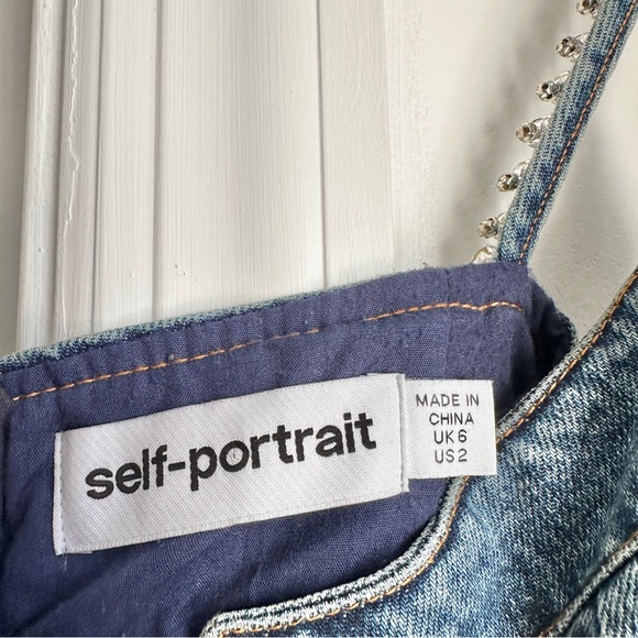 Self Portrait Crystal Diamante Embellished Denim Mini Dress - Picture 7 of 8